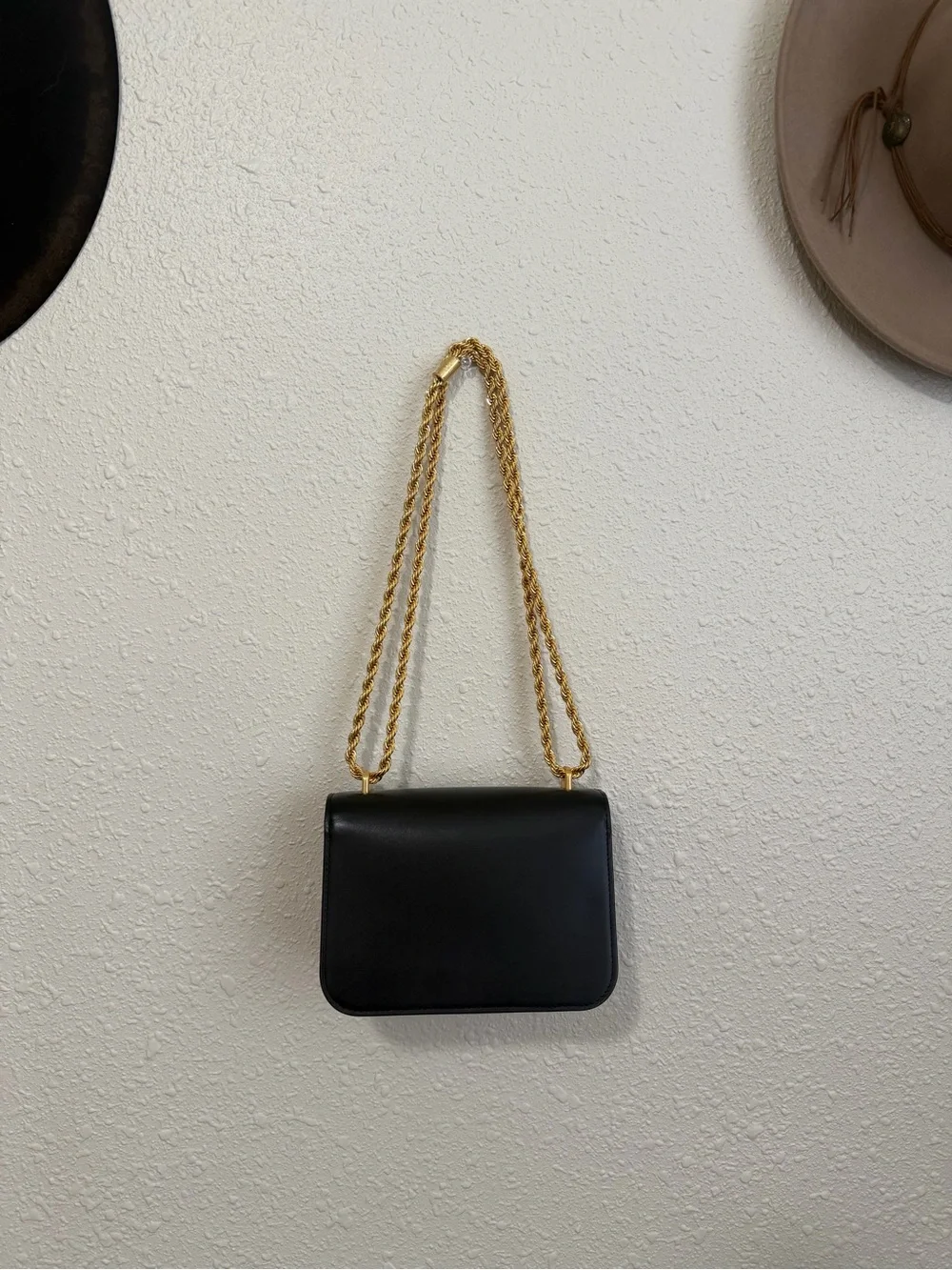 Tory Burch Black Leather Shoulder Bag with Gold Logo Chain